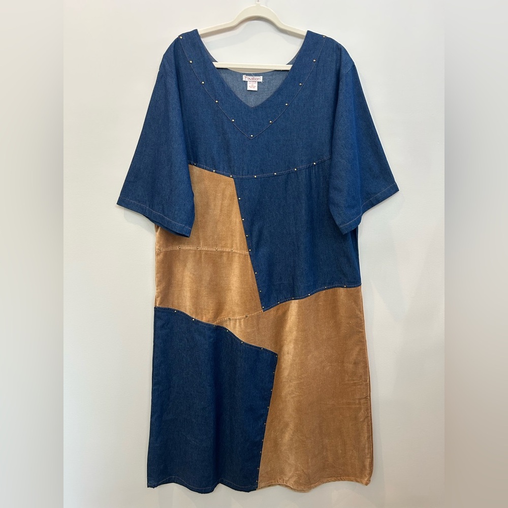 Vintage Patchwork Denim Suede Patchwork Dress Lag… - image 2